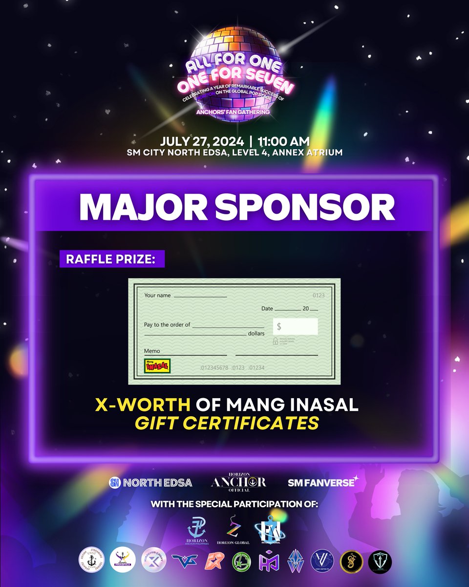 MANG INASAL NATION INVADES THE ANCHORVILLE 🍗🍖🔥

We are proud to announce that ✨ HORI7ON’s Debut Anniversary Event ✨is in partnership with the “Strongest Filipino Brand of 2024” , no other than <a href="/MangInasalPH/">Mang Inasal Philippines</a> !

Exciting prizes await for the “lucky” attendees on July 27 from