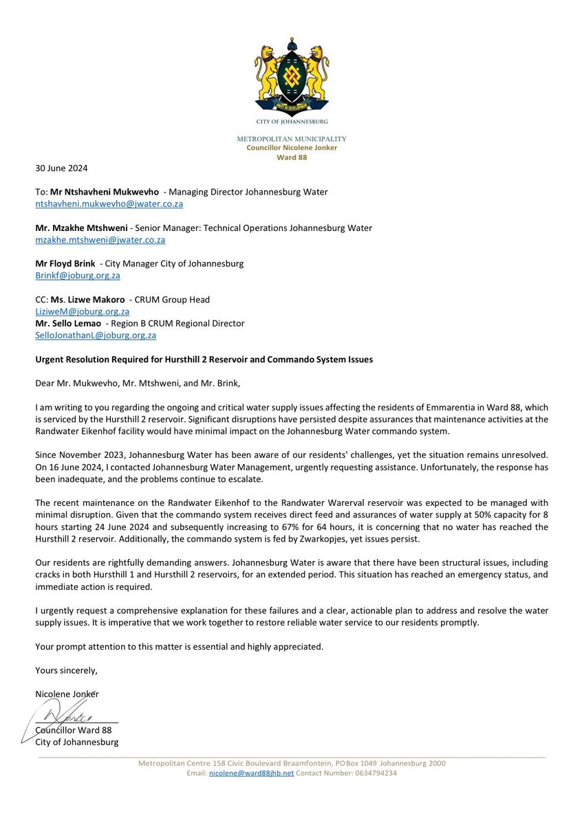 <a href="/JHBWater/">Johannesburg Water</a> <a href="/eNCA/">eNCA</a> <a href="/TheCitizen_News/">The Citizen News</a> <a href="/dailymaverick/">Daily Maverick</a> <a href="/CityofJoburgZA/">City of Joburg</a> <a href="/CrumRegionB/">Region B CRUM</a> <a href="/DWS_RSA/">Water&SanitationRSA</a> <a href="/WaterCANsa/">WaterCAN</a>