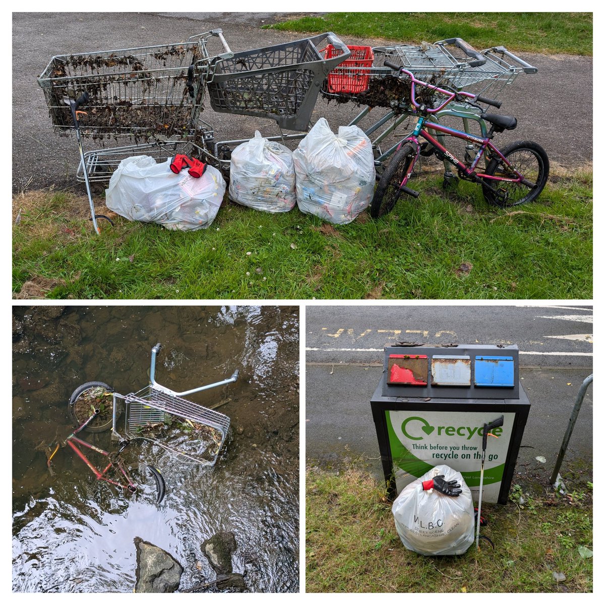 Out early - 4 bags litter-picked from around Tawd Valley Park and new children's area. And 4 shopping trolleys, a BMX and shopping basket pulled out the River Tawd. I'm knackered. 🤣🤣🤣