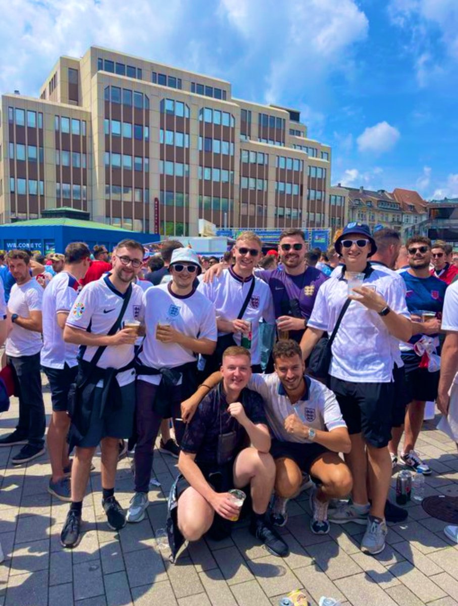 southport_fc's tweet image. Delighted to see our fundraiser winner Alex and friends enjoying the pre match build up in Gelsinkirchen ahead of England’s crucial Round of Sixteen clash #PortOnTour 🦁