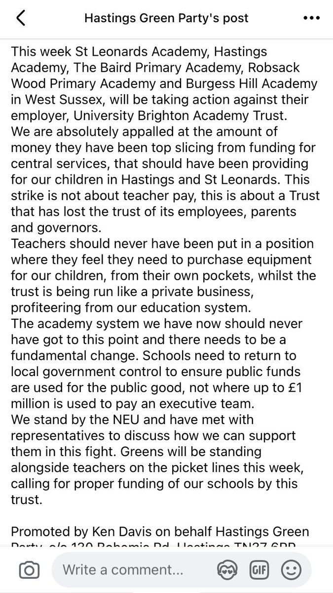 This week Greens will supporting teachers at our academy schools who are out on strike due to outrageous top slicing of funding