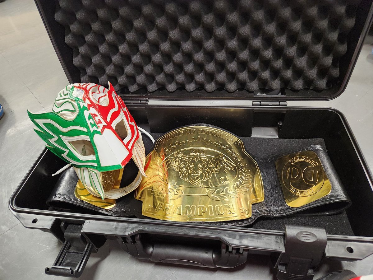 今日のビクトリーロードの中で認定されたアニマル選手権。DPW
に来てからタイトルには縁がなかったので素直に嬉しい。控え室で入場直前までメンタルケアをしてくれたhiguchiくんにはほんと感謝！

#デワプロ　#ハトマスク　#蛇々丸
#ビクトリーロード2024