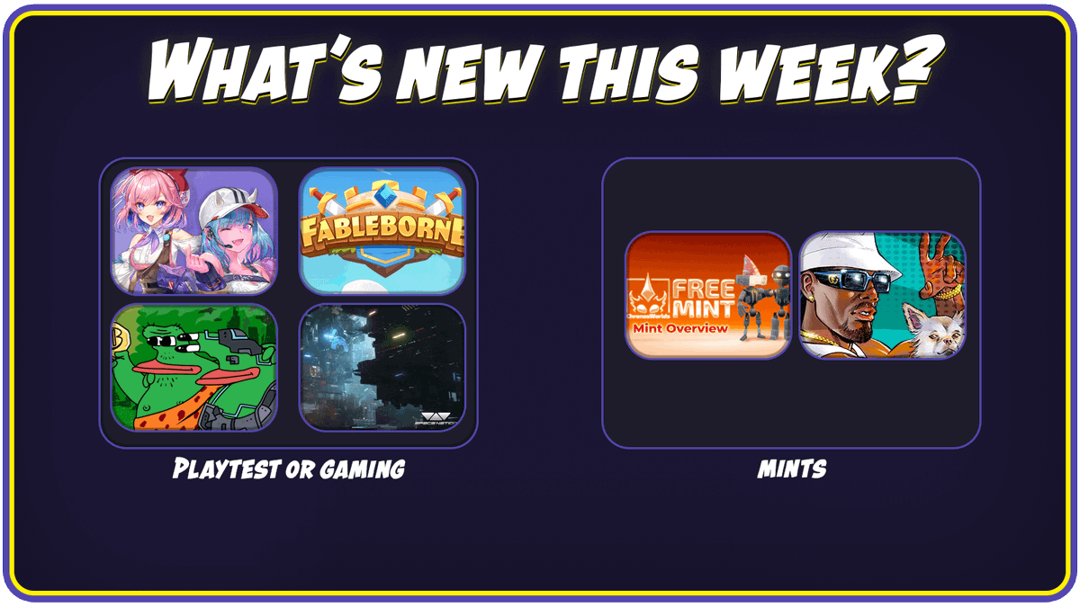 First Week of the month, only shows a few events so far!

Let's see what we have this week. 🔥

Games/Playtest:
Tatsumeeko Pre-Beta (Registration closing soon!)
Fableborne launching P2A - July 1
Space Nation Close Beta 2 - July 5 (With more rewards)
Borpa Financial Game - July 3