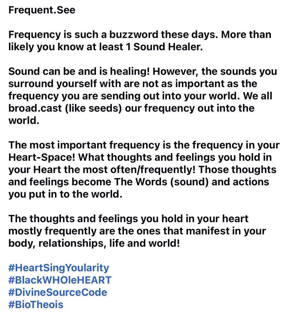 Your_SourceCode's tweet image. Frequent.See

Sound can be and is healing! However, the sounds you surround yourself with are not as important as the frequency you are sending out into your world. We all broad.cast (like seeds) our frequency out into the world.

#HeartSingYoularity
#BlackWHOleHEART