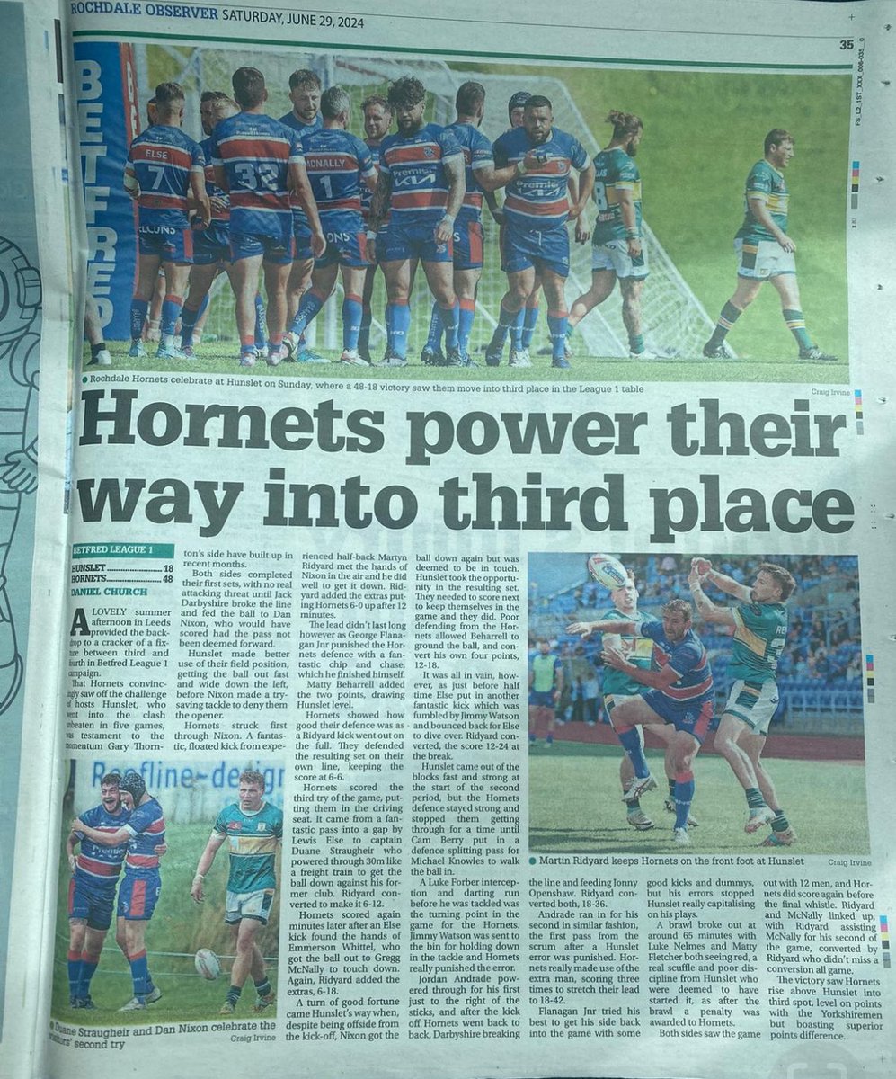 Fantastic local press coverage of <a href="/RochdaleHornets/">Rochdale Hornets</a> once again. Great to see 👏

#OneTeamOneDream 🐝🏉