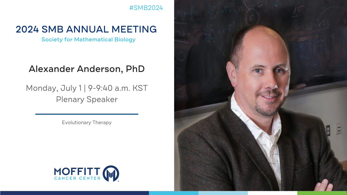 MoffittNews's tweet image. Join Moffitt’s Alexander Anderson, PhD (@ara_anderson) tomorrow at #SMB2024 for a discussion on evolutionary therapy during the plenary session.

⏰: 7/1 from 9-9:40 a.m. KST
📍: New Millenium Hall 
  Learn more ➡️ bit.ly/4cGASY1