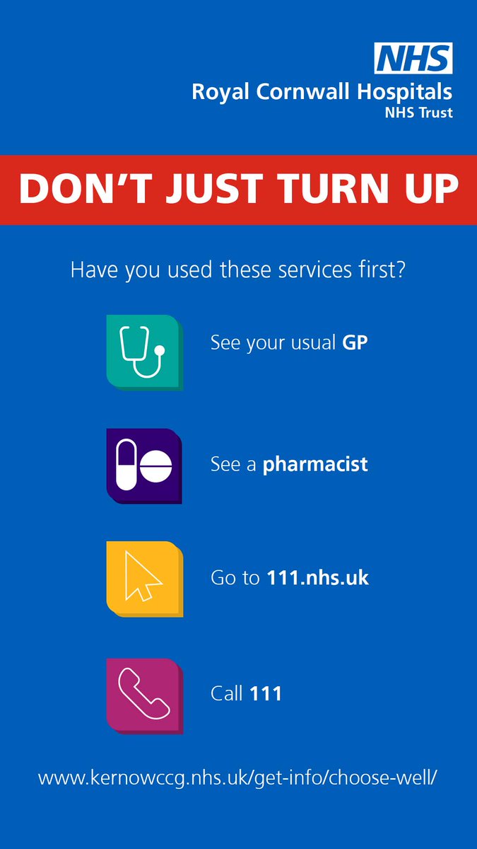 Minor injury or illness? Our emergency department in Truro is really busy today. Don't just turn up, we may send you elsewhere. Go to 111 online first to find the best and quickest service for your needs. #HelpUsHelpYou choose #WhereIsBest