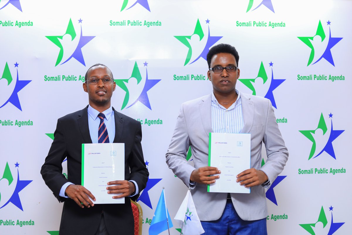 somalipubagenda's tweet photo. On Sunday, 30 June 2024, Somali Public Agenda signed a Memorandum of Understanding (MoU) with @taloford.

Somali Public Agenda &amp; Taloford will collaborate on research and innovation, skills development and knowledge-sharing. https://t.co/iwNWxN4r1l
