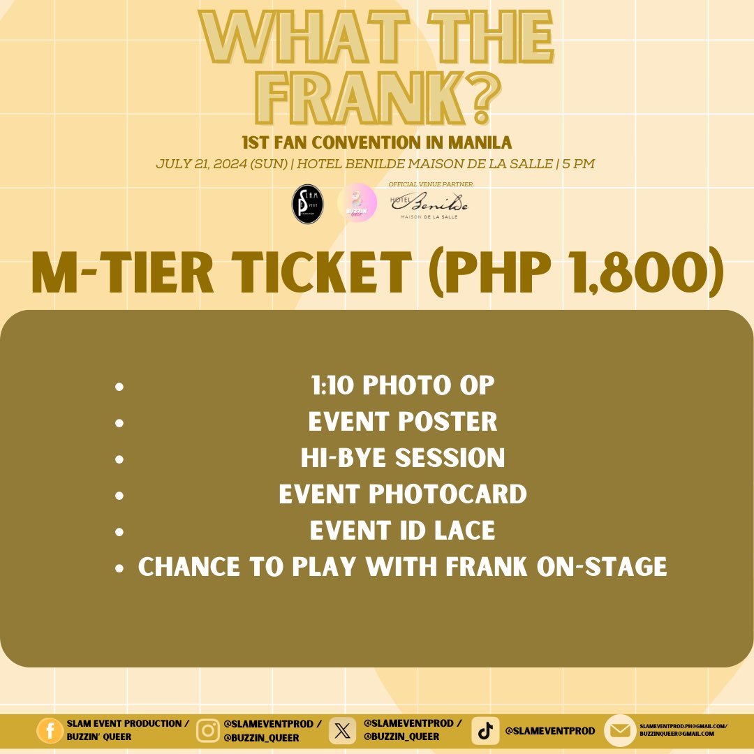 SLAMEventProd's tweet photo. WHAT THE FRANK!? 🧸

Enjoy your M-Tier Ticket with this discounted rate. To avail, kindly refer to this form: 

M-Tier: https://t.co/t45gQ8tQIA

#WhattheFRANKinMNL #frankthanatsaran #SLAMeventprod #BuzzinQuee https://t.co/GbVVJwwGde