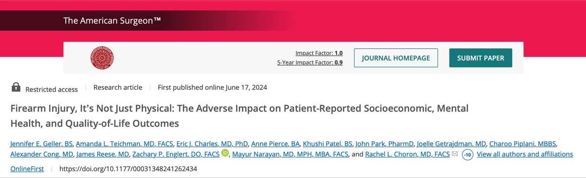 Jengeller1's tweet photo. ✨Publication✨

To round out #GunViolenceAwarenessMonth, wanted to share #RASR’s recent paper on the long-term mental, physical and socioeconomic effects of firearm injuries in firearm injury survivors @rwjuh is now online @SESC_AmSurg 🧡

https://t.co/Gde6TLoC1i https://t.co/7mP8IVhOZW