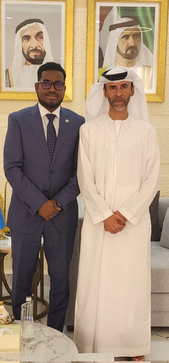 MohamoudKaarshe's tweet photo. Representing IGAD ES @DrWorkneh, I had a fruitful discussion with H.E. Ahmed Jumaa Alromaithi, UAE Ambassador to Somalia. Our conversation centered on promoting Somalia's progress and strengthening cooperation to address regional challenges and foster sustainable development. Looking forward to our continued partnership and collective efforts.