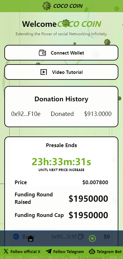 cococoinbsc's tweet photo. Less than 24 hours until the second round of pre-sale frenzy begins!  🎉

First round: Raised $1.95 million in 4 hours💰

Second round:   🤔

Origin of the $COCO virus—what number infectee are you? 🦠

🔔Each round of $COCO pre-sale lasts 48 hours, automatically executed. 😊 Are you ready?
#Memecoins #coinbasesummer @cococoinbase @base
