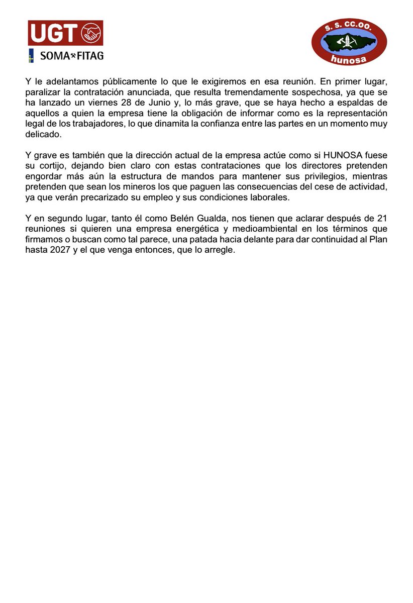 La dirección de HUNOSA actúa como si la empresa fuese su cortijo y dinamita la negociación en un momento muy delicado