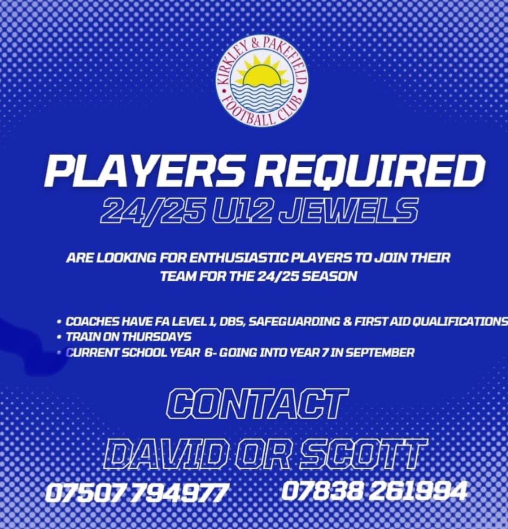 s4sutton's tweet photo. @NWGFL K&amp;p Jewels u12 girls are looking for a few new players, please msg either number below #nwgfl #kpfc #jewels #kirkleyandpakefieldfc https://t.co/lCRUI3otEA