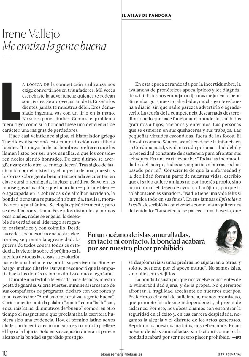 Bárbara Malda (@barbaramalda) on Twitter photo Vivimos en una sociedad que asocia bondad con debilidad y falta de carácter, cuando es todo lo contrario. Que este maravilloso texto de <a href="/irenevalmore/">Irene Vallejo</a> nos ayude a darle espacio a la bondad y a hacer de ella nuestro faro de vida. Hay que reivindicar sin complejos la bondad. Vivimos en una sociedad que asocia bondad con debilidad y falta de carácter, cuando es todo lo contrario. Que este maravilloso texto de <a href="/irenevalmore/">Irene Vallejo</a> nos ayude a darle espacio a la bondad y a hacer de ella nuestro faro de vida. Hay que reivindicar sin complejos la bondad.