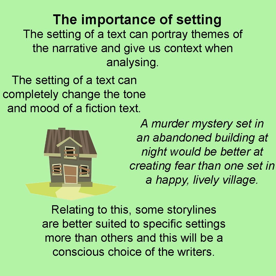 ioteach's tweet photo. Why is the setting of a text importance? #gcse #ocr #english #englishlanguage #setting #fiction #storyline #trending #explore #ioteach https://t.co/e6RpD2PSxj