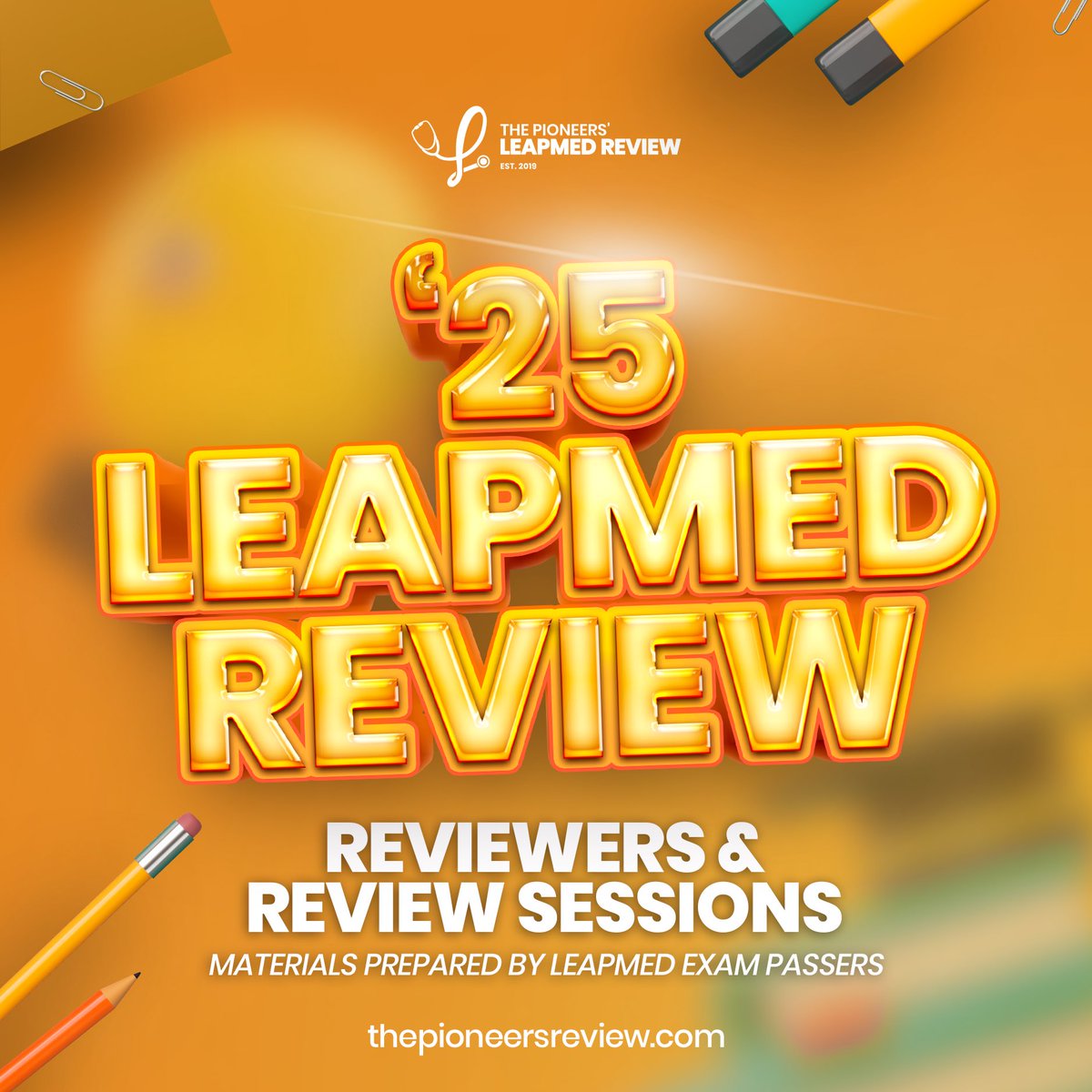 LEAPMedReview's tweet photo. 2025 REVIEW SEASON IS HERE!

The Pioneers LEAPMed Review is back in its revamped glory! This newest season brings in fresh looks and updated review materials consisting of improved PDF reviewers and recorded lecture videos from our LEAPMed passers and lecturers. https://t.co/2N7S22gFMW