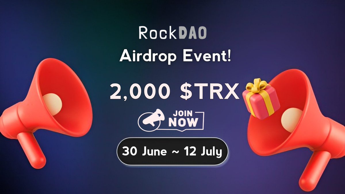 AirdropBrotherX's tweet photo. 🪂 RockDAO #Airdrop

🏆 Reward: 10 $TRX each for 150 Random Winner

👨‍👨‍👧‍👧 Referral: 50 $TRX each for Top 10 Referral 

🔗 Airdrop Link: https://t.co/7bohHmsNu0

⌛ End Date: 12 July, 2024
🏦 Distribution: 20 July, 2024

#Airdrops #Bitcoin #Hamsterkombat #HamsterCEO #TRX #Giveaway https://t.co/aFWN38oYci
