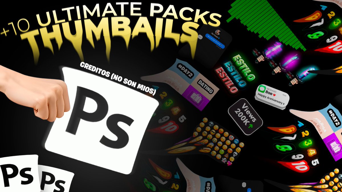 !𝑷𝑨𝑪𝑲𝑺 de miniaturas ¡𝙂𝙍𝘼𝙏𝙄𝙎!🎁

Para los Diseñadores ¿Necesitan Recursos de textos, ccs, pngs, fondos, y mas?

Obtenlo AHORA MISMO: 
+ 1000 PNG + 10 PSD PACKS + 15Gb.

𝙎𝙄𝙈𝙋𝙇𝙀𝙈𝙀𝙉𝙏𝙀:
✅Follow: <a href="/VFXmakoto/">MakotoTM</a>
✅Like:❤
✅Retweet: ♻️
✅Comentar: 𝗠𝗜𝗡𝗜𝗔𝗧𝗨𝗥𝗔