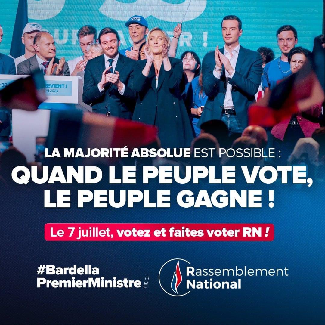 maelyss2010's tweet photo. #legislative2024 #legislatives2024 
Un grand rassemblement pour la victoire - tous aux urnes pour la victoire le 7 juillet  @J_Bardella @MLP_officiel @ECiotti https://t.co/ILFlTbqpga