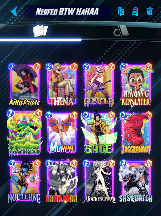 KMBestMS's tweet photo. It's Sunday, you know what that means! 

KMBest @MARVELSNAP Top Decks Day!

The meta is defined by Mockingbird, Mobius and Killmonger!

All three of these builds share Mockingbird, Surfer and Pixie share Mobius!

These three are the decks I'd expect to see the most of right now! https://t.co/t5OPmaDihp