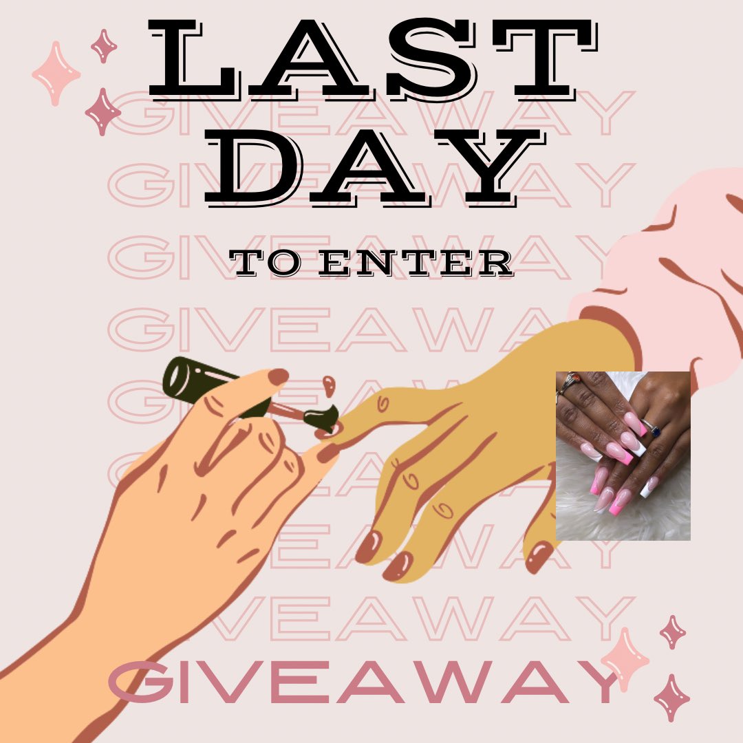 DiorDavis's tweet image. Last Day to enter the giveaway 
To enter:
1️⃣ Follow @nailsbydiordavis on instagram 
2️⃣ Comment 💅🏽 below
3️⃣ Tag 3 friends
4️⃣ Like and Share this post in your story on and tag @nailsbydiordavis on Instagram 

Hurry, the contest ends on **June 30, 2024 at 11:59pm**! ⏰