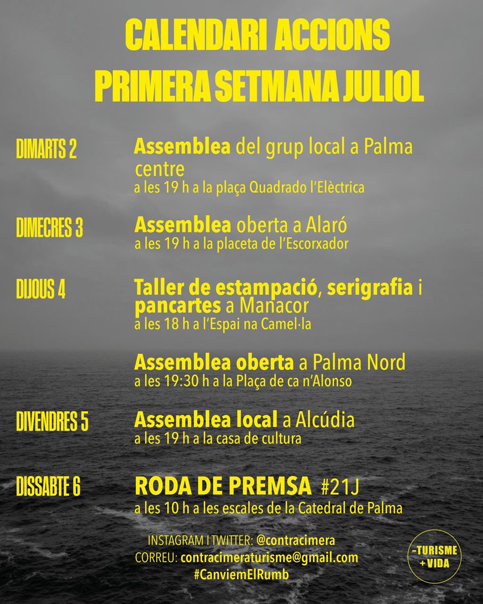Continuam caminant cap a la manifestació #CanviemElRumb de dia 21 de juliol. 
Aquí el calendari d’aquesta setmana.