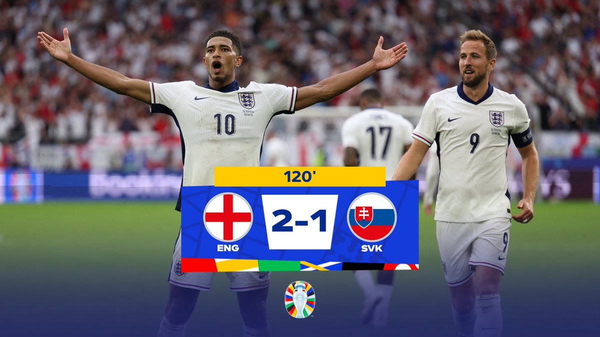 🔚 #ENGSVK 2:1 🏴🆚🇸🇰
👉 #ENG = 1/4-Finale ✅
🎉 Congrats <a href="/England/">England</a> 🥳

#EURO2024