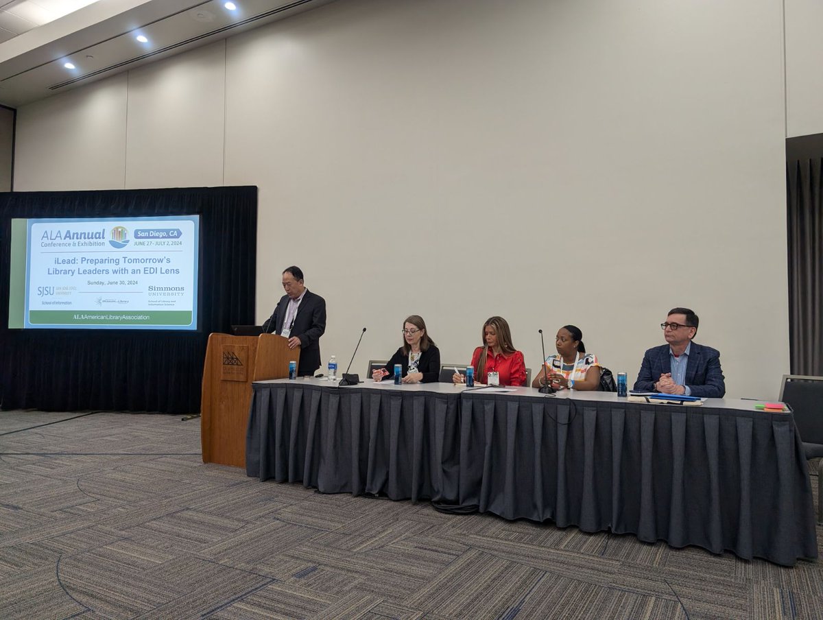 AguinagaEdD's tweet photo. Earlier today we presented #ALAAC24. iLead: Preparing Tomorrow’s Library Leaders with an EDI Lens. Great discussion from the audience. #SJSUischool https://t.co/Cvf1dwD3Cd