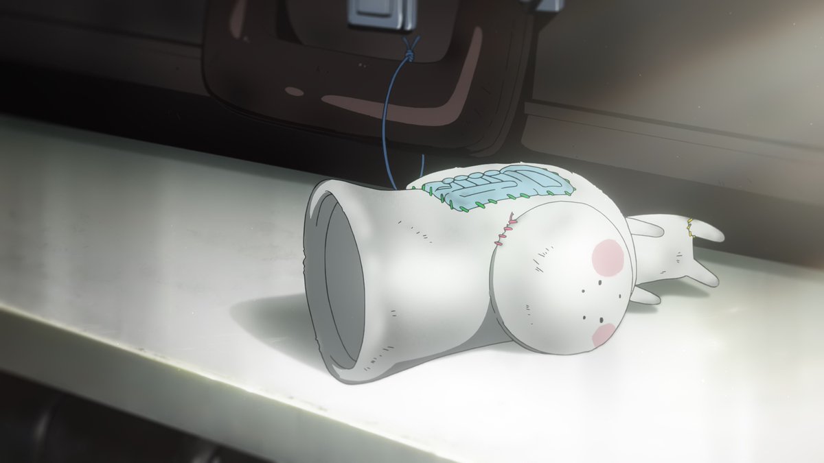 Yuyucow's tweet image. All the hints at the passage of time in the epilogue are cute. The first episode's teaser did it with the much wearier club sign, and now it's underlined with a closeup of tattered Tuba-kun, the acrylics that denote it's not long after Covid, updated real-life architecture, etc