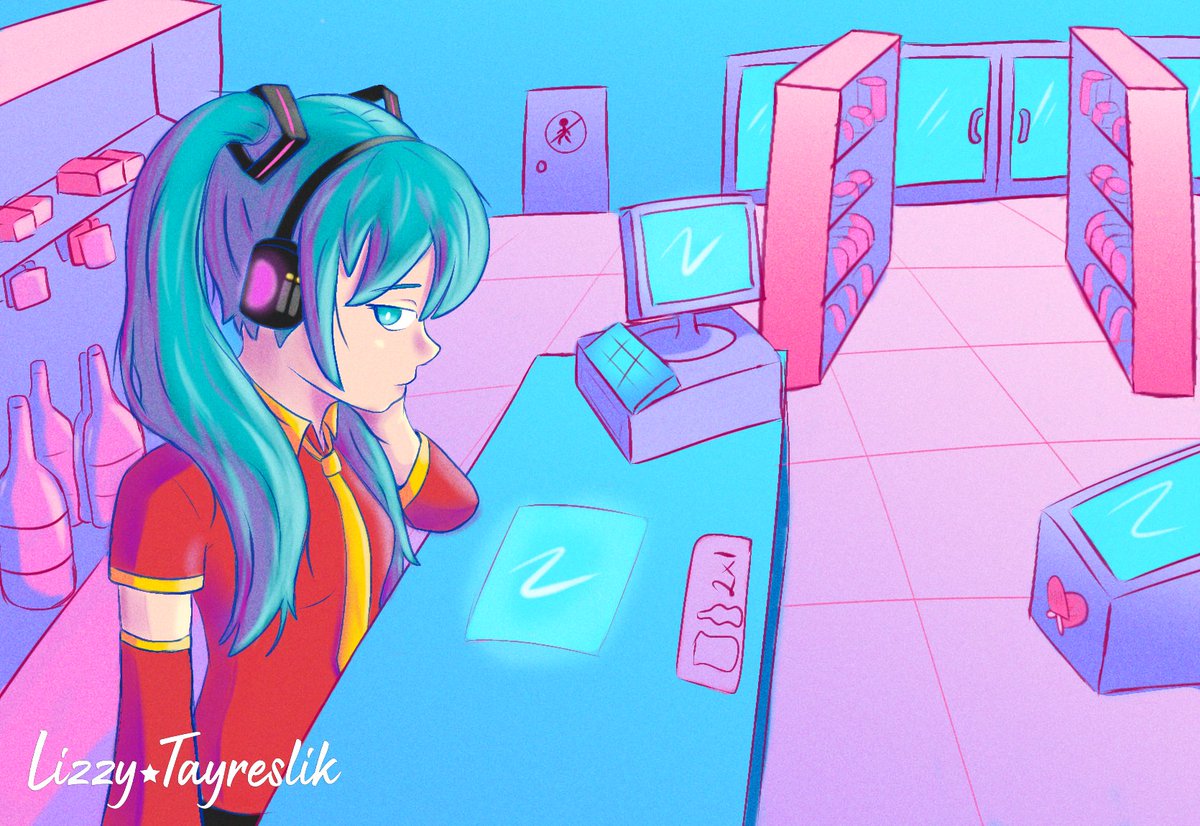 LizzyTayreslik's tweet photo. Miku cajera del oxxo... y quizá mal pagada. Inspirada en un stream de @notperera 

#HatsuneMiku #mikufanart #AnimeArt #fanart https://t.co/klYvW5FJYf