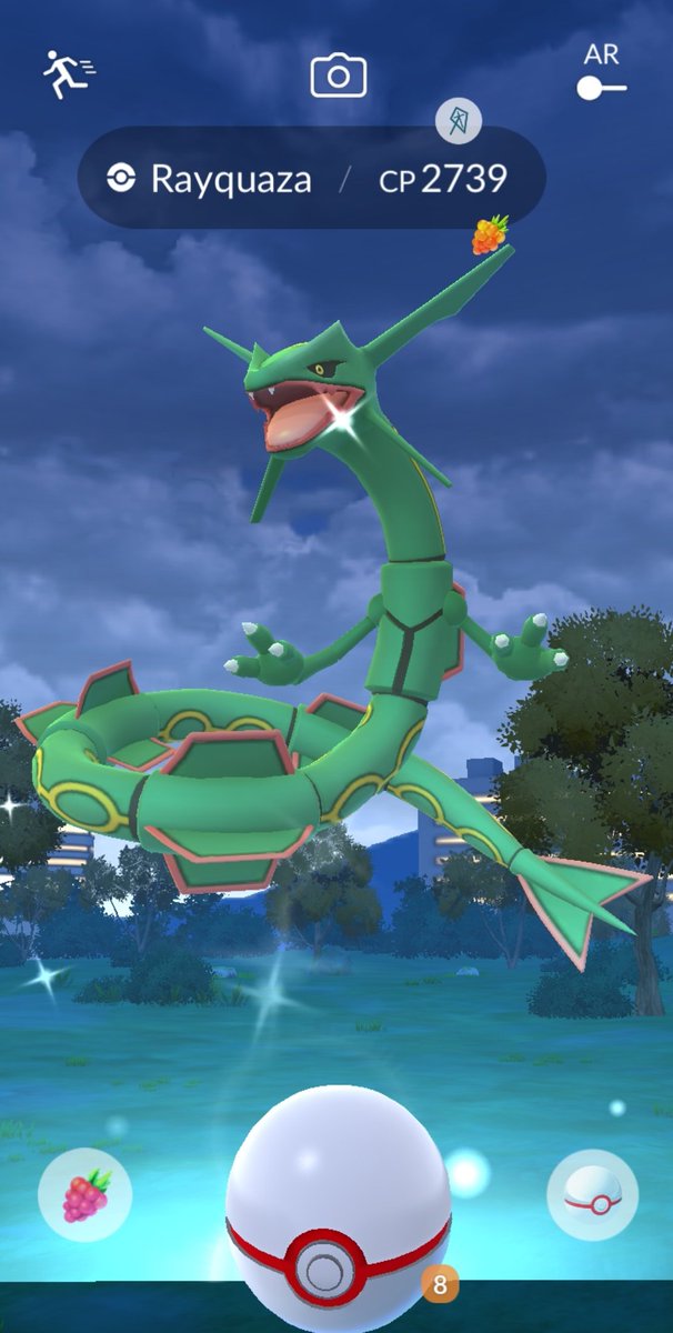 About yesterday: LET'S GOOOOOO....... 

Despite the aura in the catch screen, it ran away 🤦🤦
Just got 8 balls, felt like 2017 again 🫠

Now I'm 1 for 3 in 💯 Rayquaza, I think the green dragon just doesn't like me 🤷