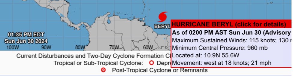 _290899_'s tweet photo. Beryl ya es un Huracán cat. 4, pasó de Tormenta Tropical a un Huracán de gran intensidad en menos de 24 horas. https://t.co/jPYHyouiBL