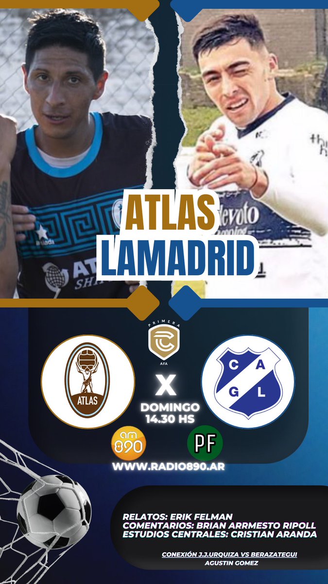 ¡𝐇𝐎𝐘 𝐇𝐀𝐁𝐑𝐀 𝐔𝐍 𝐂𝐀𝐌𝐏𝐄𝐎𝐍!

Se define el Apertura de la #PrimeraC y lo vivimos desde las 14.30 hs por <a href="/RADIOLIBREAM890/">RADIO LIBRE AM 890</a>

#ATLAS vs #LAMADRID 
🎙️ <a href="/FelmanErik/">Erik Felman🎙</a> 
🎙️ <a href="/BrianStereo95/">Brian</a> 
💻 Cristian Aranda

#JJURQUIZA vs #BERAZATEGUI
🎙️ <a href="/agusgomez1314/">AGUS</a>