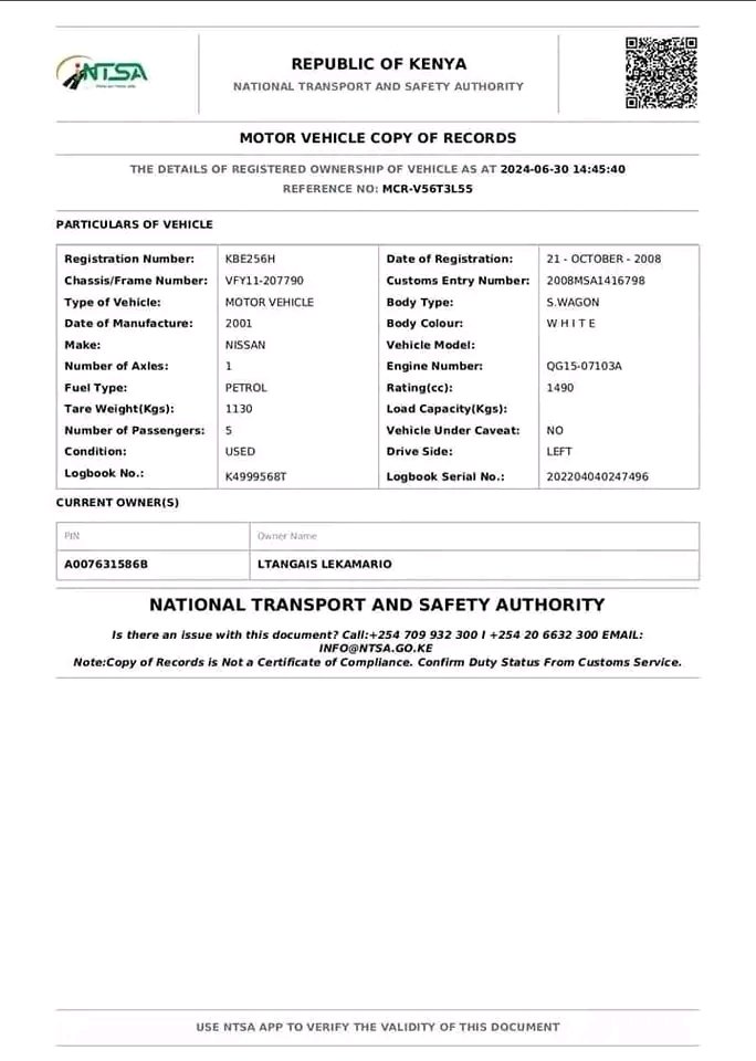 PreciseCService's tweet image. The trending number plate car that was used to abduct Hon Keter is not the original one... the number plate is registered to a resident here in Samburu county and this is the car white Nissan.

#butita #OccupyEverywhere #KBE256H