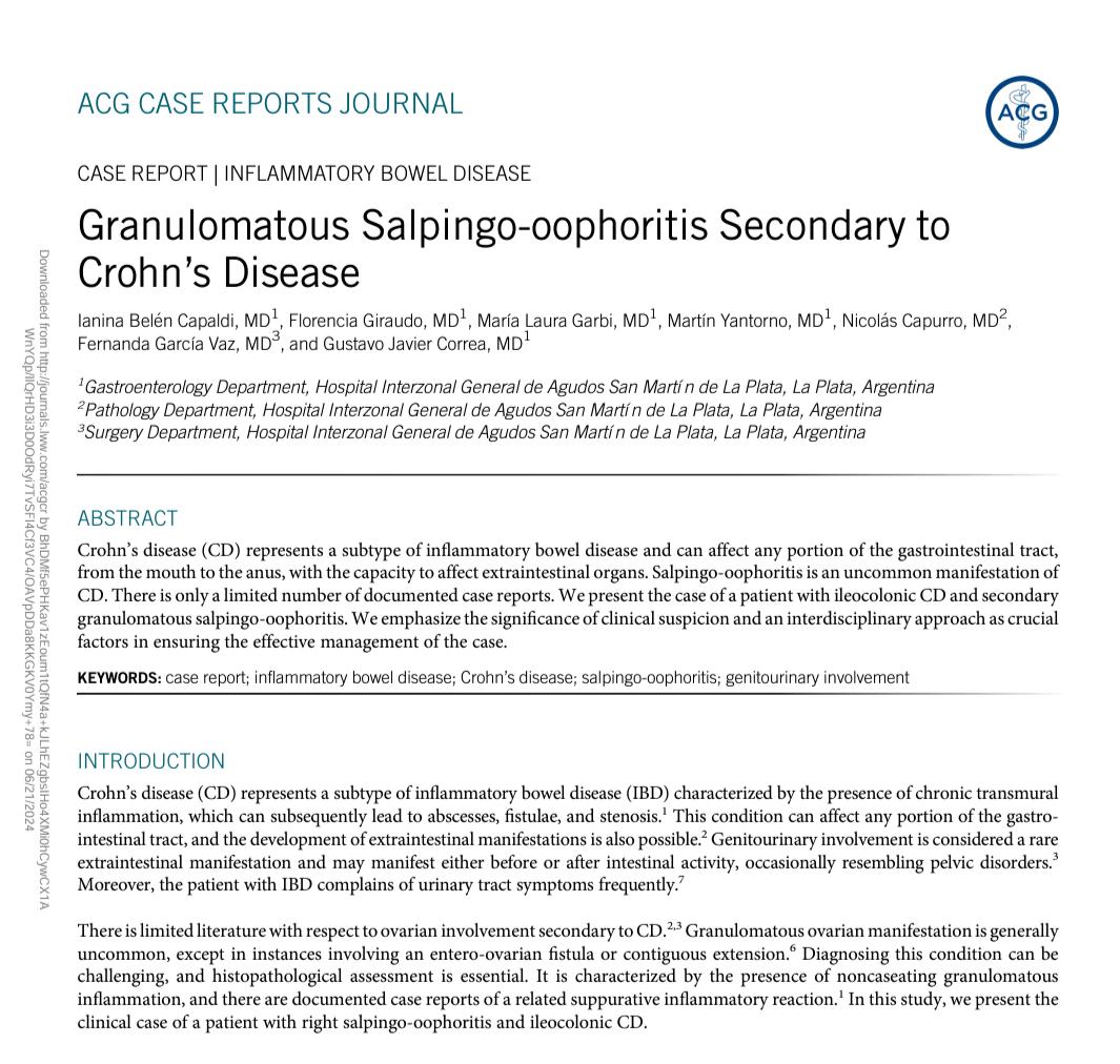 Me complace difundir un reporte de caso publicado recientemente por nuestro equipo de EII.
La EII hace pensar más alla del intestino y que  " Diagnosticamos y tratamos  a personas con enfermedades y no solo una enfermedad"
lnkd.in/dNfdzWtC