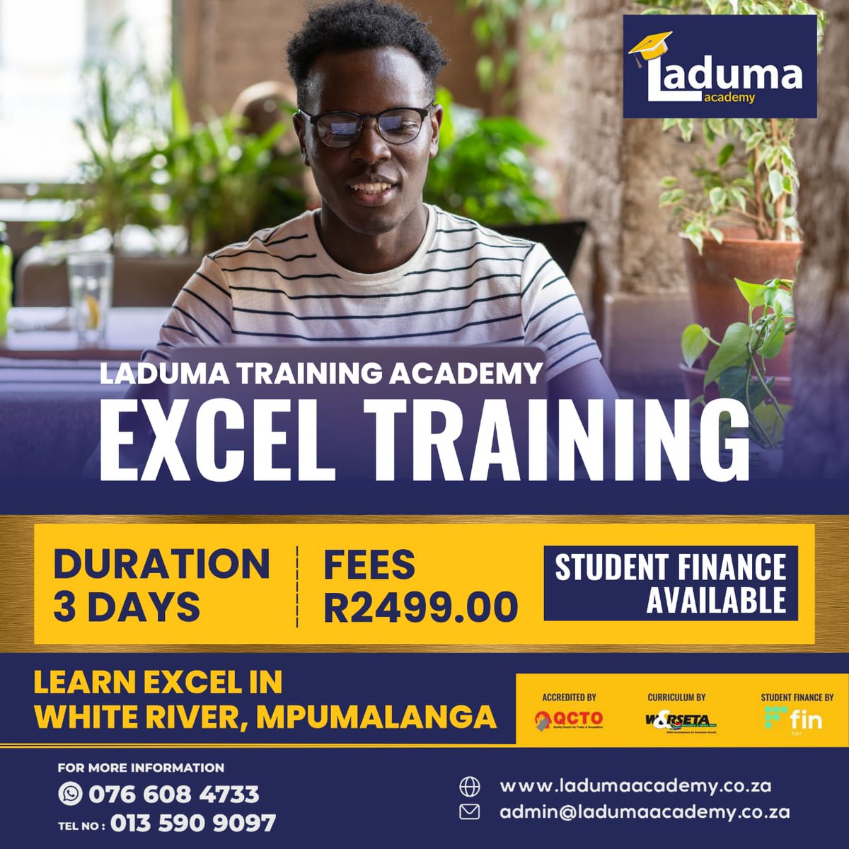 LadumaAcademy's tweet image. Learn Excel at White River, Mpumalanga.
👉For more information
🔹WhatsApp - 076 608 4733
🔹WhatsApp Link - wa.link/sqp33j
☎️ 013 590 9097
📧admin@ladumaacademy.co.za
🌐ladumaacademy.co.za/excel-training/
🌐ladumaacademy.co.za/fin-pay-studen…
#LadumaTrainingAcademy #excelcourse #exceltraining