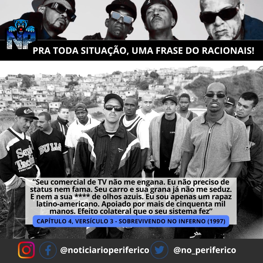 no_periferico's tweet photo. #72
✍🏽: @racionaiscn
🎶: Capítulo 4, Versículo 3
💽: Sobrevivendo no Inferno
📝: 1997
#npcotidiano #sobrevivendonoinferno #capitulo4versiculo3 https://t.co/puNafyUWqc