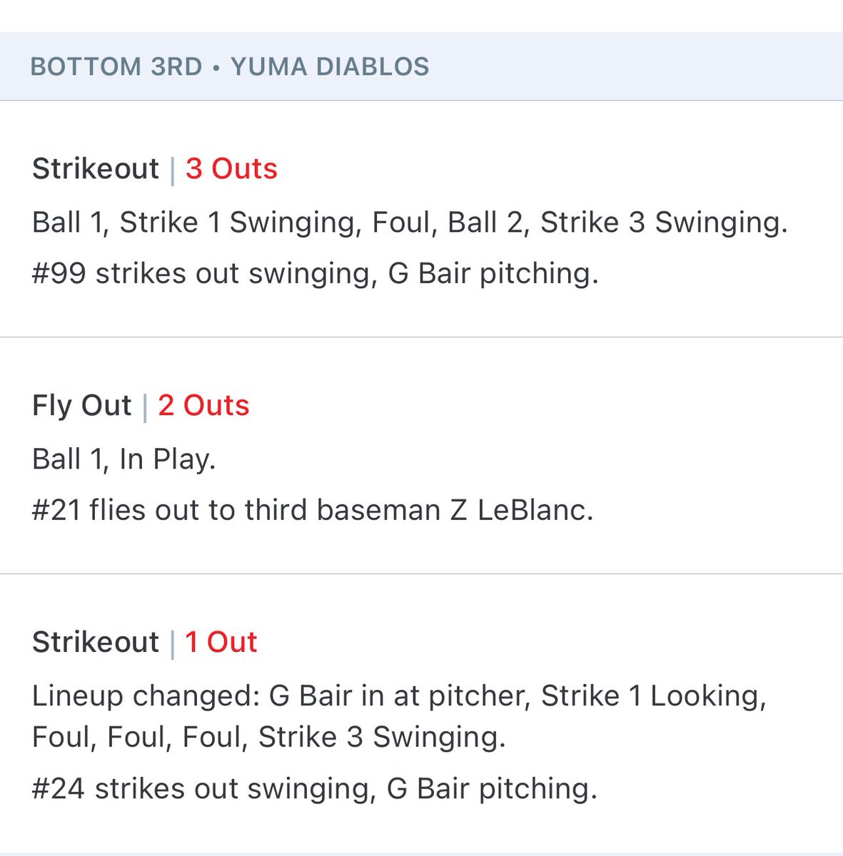 Gbair2025's tweet photo. 3 up 3 down
#RHP #3gameday
@Basballshowcase #WorldSeries
#AzArmada VS. #YumaDiablos https://t.co/uMgiiwBDr2