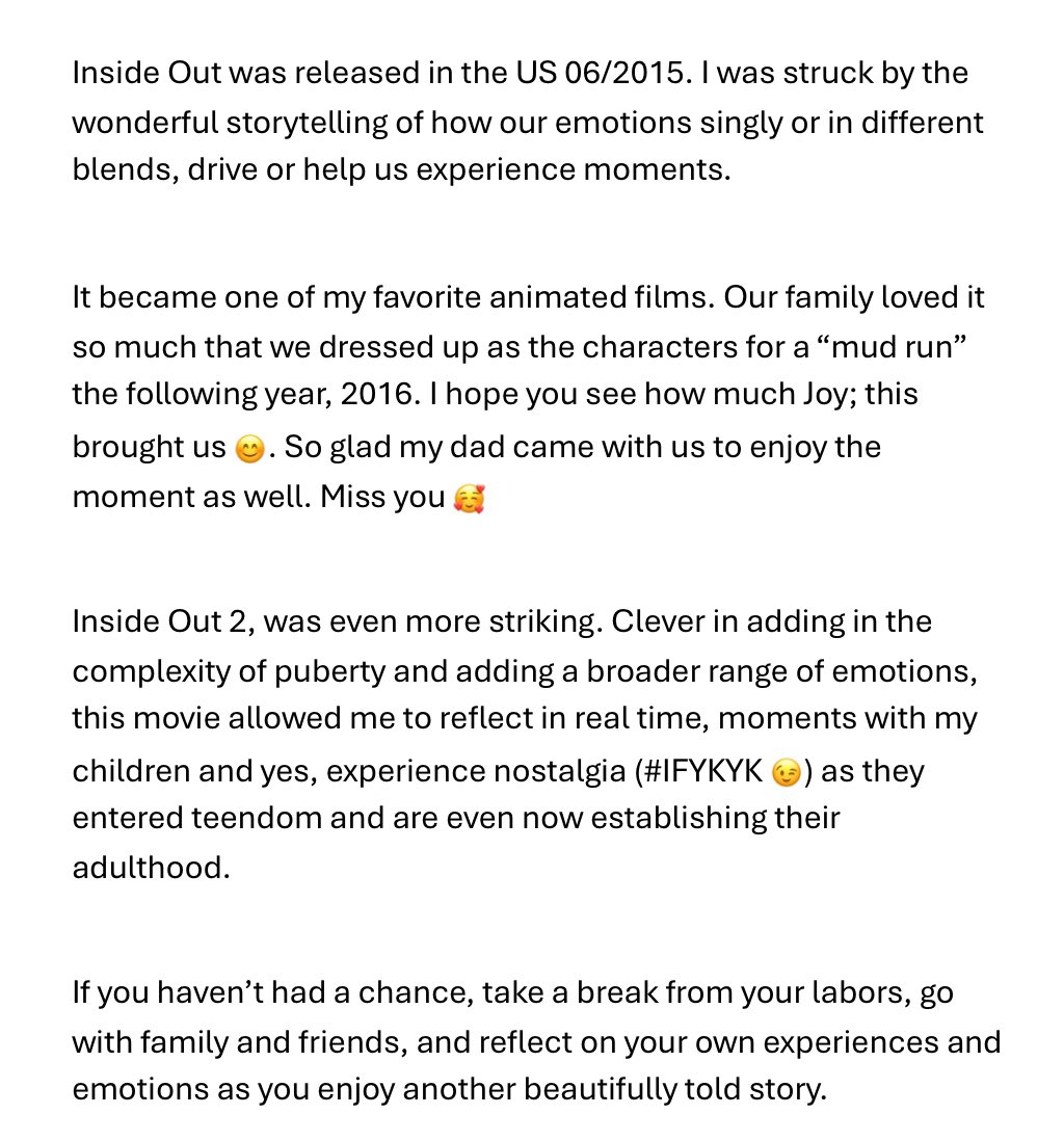 VietHeartPA's tweet photo. Watched Inside Out 2 with the family last night. Soooooooo good!

#Family #VietnameseAmerican #PhysicianAssociate #InsideOut2 #PAtientsHealthFirst https://t.co/Vw7Jby0M04