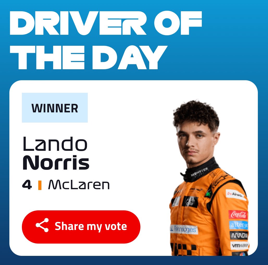 Driver of the day. Says it all. Mega performance <a href="/LandoNorris/">Lando Norris</a> 👏