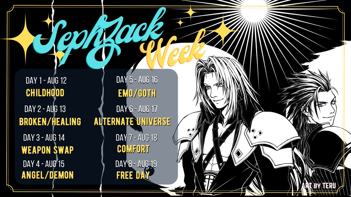 Sephzack Week 2024

The prompts are here! Do remember to #sephzackweek2024 so that we can RT your work.