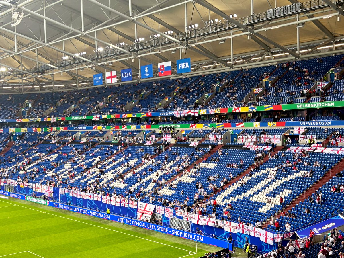 BCAFCBH's tweet photo. Back where it all started in the groups at the Veltins Arena to begin our knockout journey. 

COME ON ENGLAND! 🦁🏴󠁧󠁢󠁥󠁮󠁧󠁿 #Euro2024 https://t.co/XXpbBn3h1I