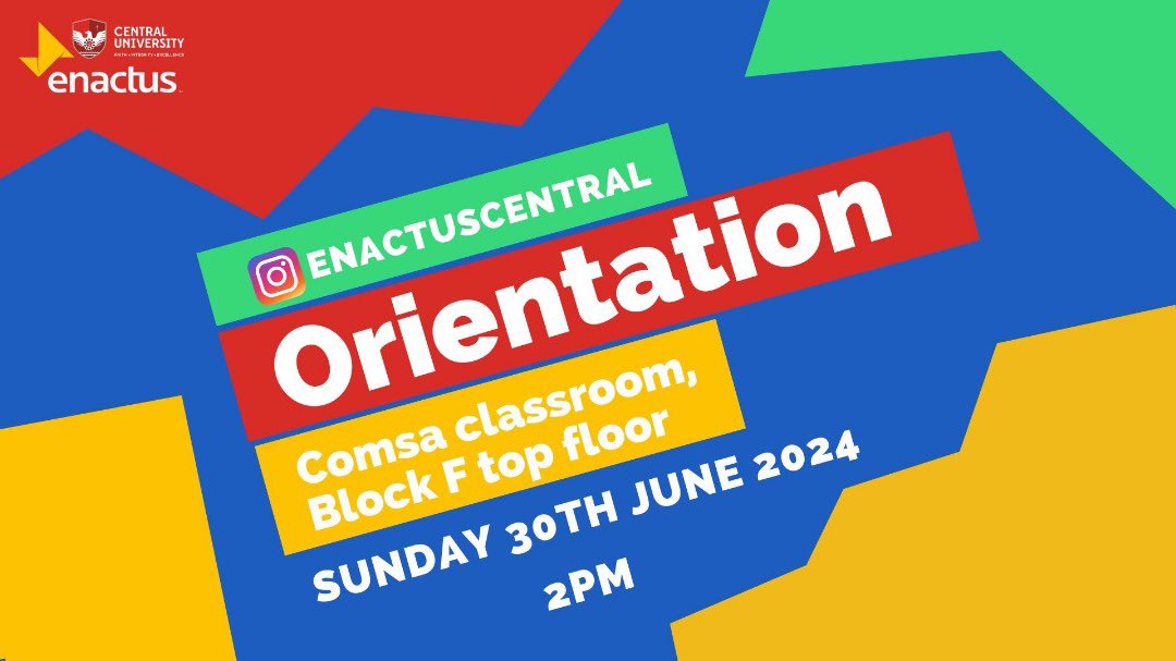 Enactus Orientation is TODAY!

When: 2pm
Where: Block F, Top Floor, Enactus Office/Comsa Classroom.

Join us for an insightful and fun experience! We'll cover Enactus worldwide,member benefits, and more! Don't miss out!
#Enactusgh 
#WeAreInAction 
#SDGs