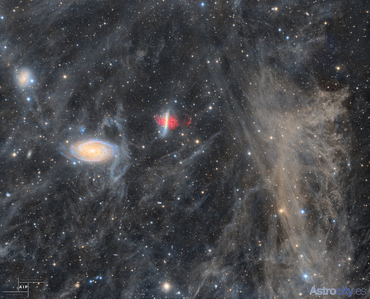 Campo ultra profundo de M81 y M82 🌌
Una de las fotos más profundas de esta zona.
Sacada desde Enero hasta Julio con 231h de exposición.
Puede verse en M82 una posible cola de marea nunca antes sacada con tanta definición.
Aquí el video de la explicación: youtube.com/watch?v=gEFvvI…