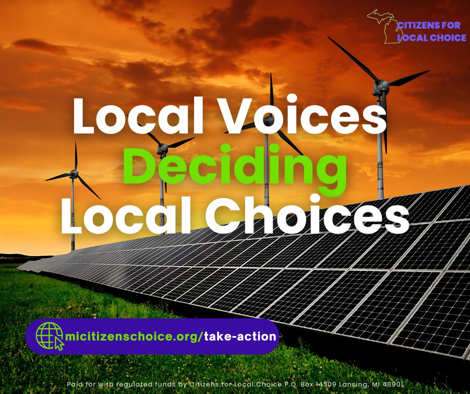 Local voices should have the power to make local choices! Join us in the fight to restore local control of utility-scale wind and solar projects. Together, we can ensure that decisions reflect our community's needs and values! Learn more at: micitizenschoice.org

#CLCMI #Local