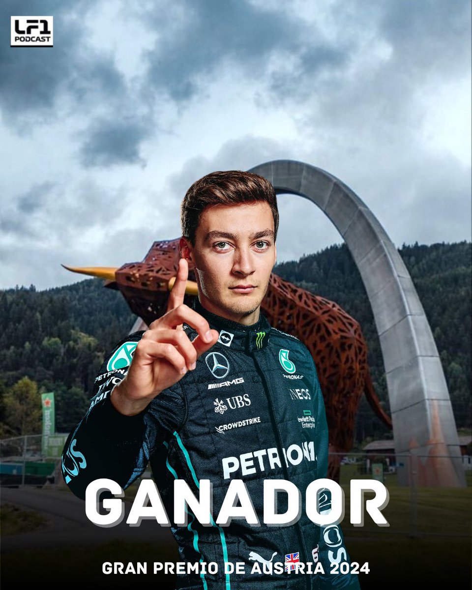 LF1Podcast's tweet photo. El #AustrianGP es de @georgerussell63 después de una intensa pelea entre Max y Lando qué resultó en un accidente el piloto británico se quedo con la victoria del GP 
El podio lo completa @OscarPiastri P2 y @Carlossainz55 P3 
#F1 #Racing #Motorsport #Formula1 https://t.co/Cqs5tA6crB