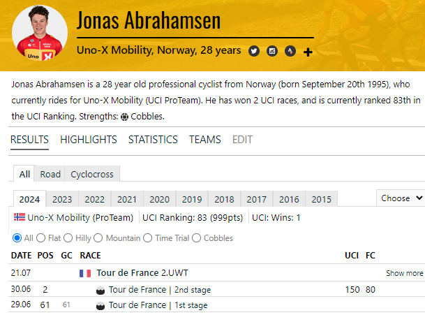 LosBrolin's tweet photo. Jonas second today. After what he did yesterday, that's amazing. #LeTank #TDF2024 https://t.co/4aeeplXs5k
