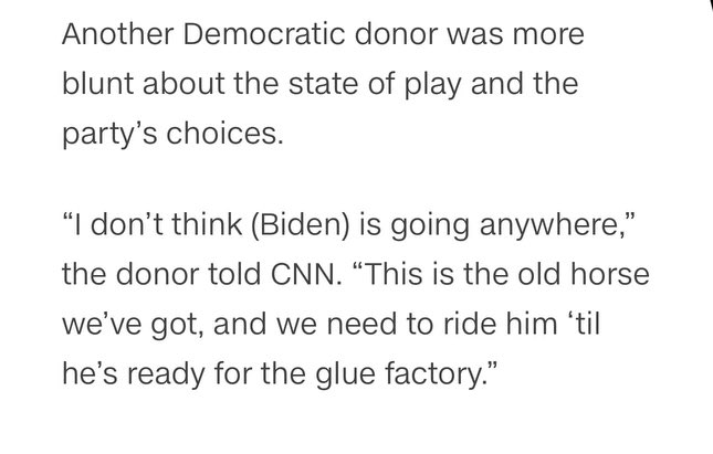 Greg Krieg (@gregjkrieg) on Twitter photo We checked in w Dem donors on what’s next for Biden.
Overall vibe was, the debate was worse than reality, but reality still ain’t great.
And then there was this.
amp.cnn.com/cnn/2024/06/29…
w/ <a href="/mj_lee/">MJ Lee</a>, <a href="/IsaacDovere/">Edward-Isaac Dovere</a>, <a href="/jeffzeleny/">Jeff Zeleny</a>, <a href="/ArletteSaenz/">Arlette Saenz</a>, <a href="/betsy_klein/">Betsy Klein</a> + <a href="/cdechalus/">Camila DeChalus</a> We checked in w Dem donors on what’s next for Biden.
Overall vibe was, the debate was worse than reality, but reality still ain’t great.
And then there was this.
amp.cnn.com/cnn/2024/06/29…
w/ <a href="/mj_lee/">MJ Lee</a>, <a href="/IsaacDovere/">Edward-Isaac Dovere</a>, <a href="/jeffzeleny/">Jeff Zeleny</a>, <a href="/ArletteSaenz/">Arlette Saenz</a>, <a href="/betsy_klein/">Betsy Klein</a> + <a href="/cdechalus/">Camila DeChalus</a>