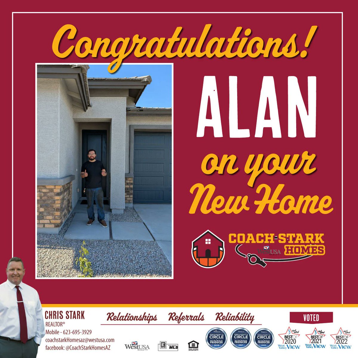CoachStarkHomes's tweet photo. First Time Home Buyer!
Congrats to my client who just purchased his first home and can start building that equity! Way to go, Alan! I know there are lots of options out there so I'm always honored to help. #AZRealtor https://t.co/mNuQPV25yU